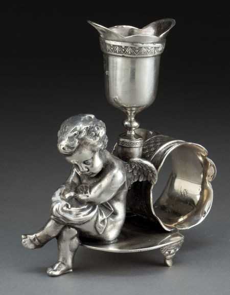 contemplative cherub pigeons bud vase figural napkin rings, Pairpoint Mfg, Co. 10