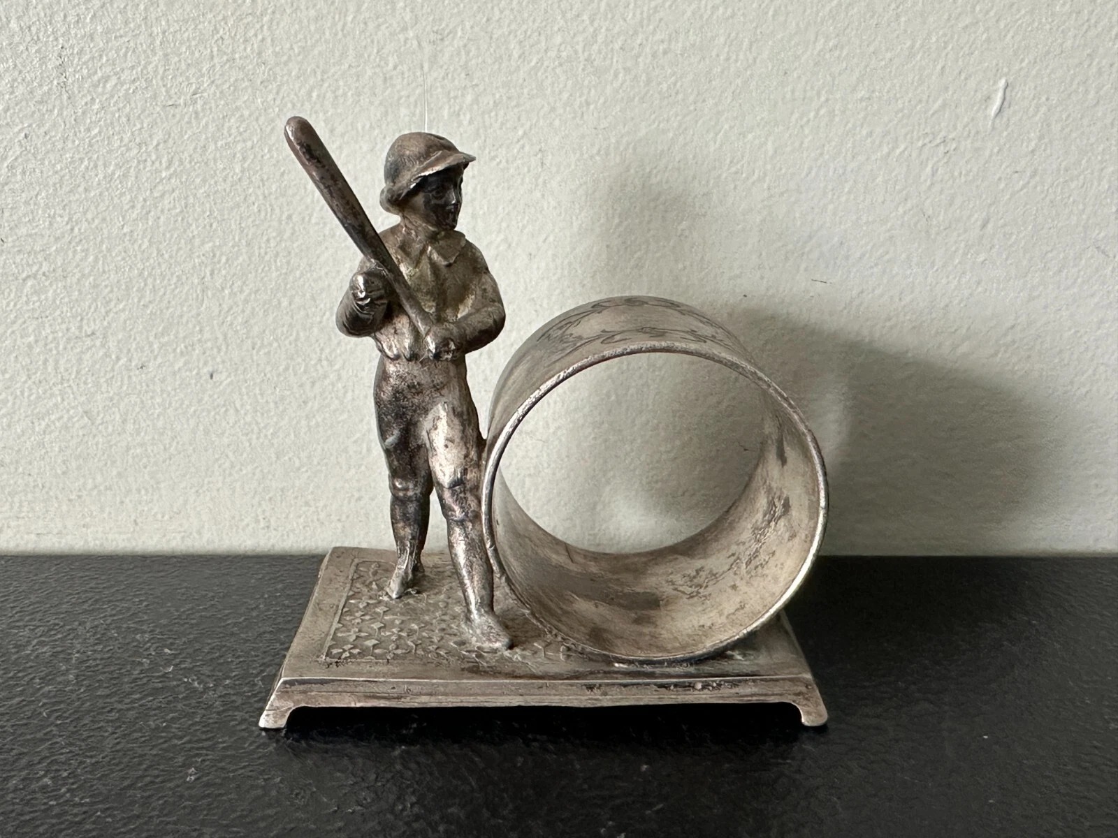 Baseball player with bat, marked Tufts on a false base. FAKE. REPRO.